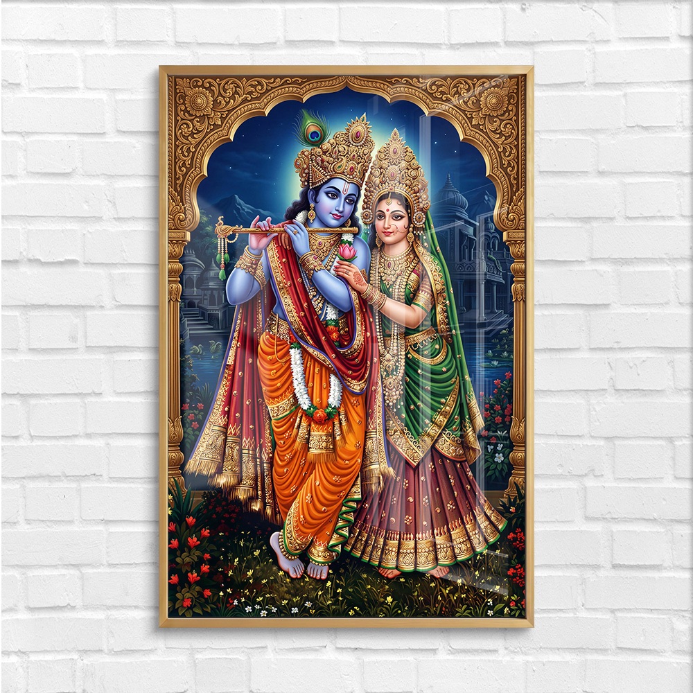 Traditional Radha Krishna Temple Wall Art - Image 4