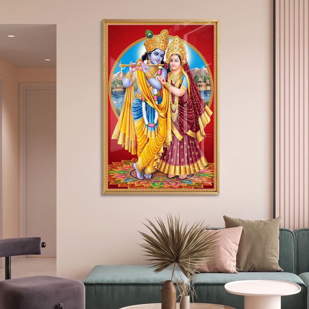 Traditional Radha Krishna Divine Couple Painting - Image 2