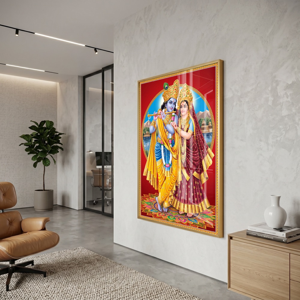 Traditional Radha Krishna Divine Couple Painting - Image 3