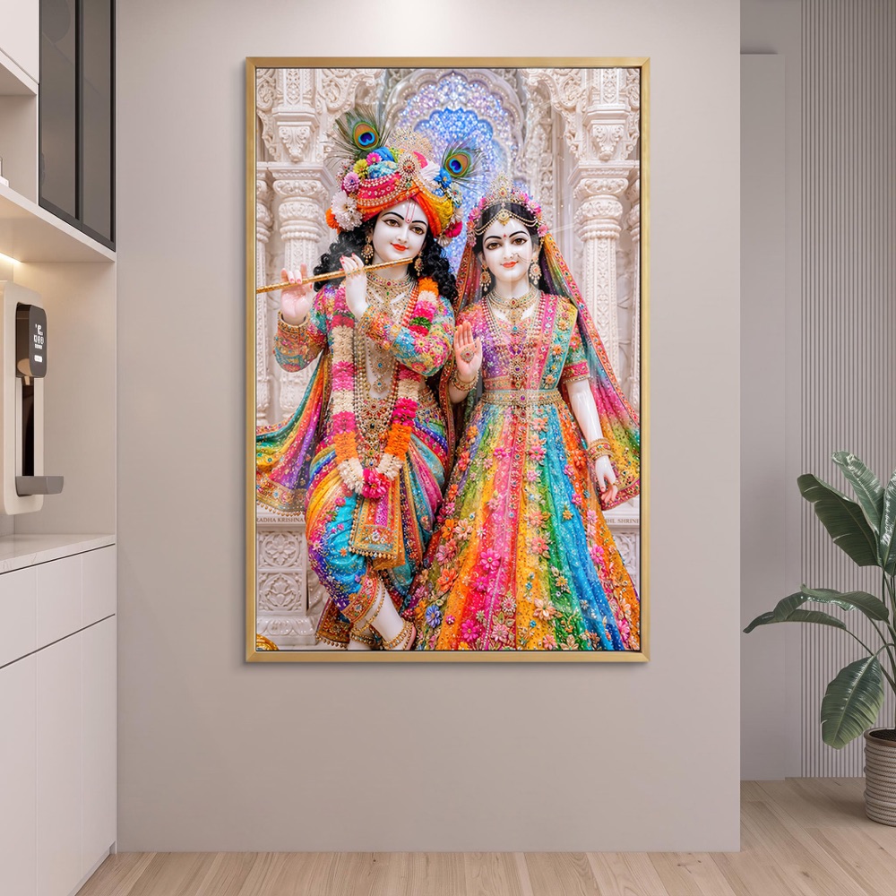 Floral Marble Radha Krishna Temple Art - Image 2