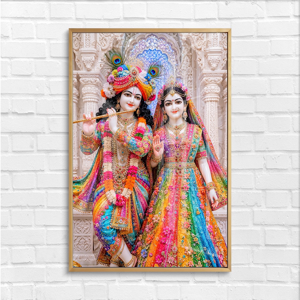 Floral Marble Radha Krishna Temple Art - Image 4