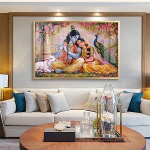 Radha Krishna Peaceful Garden With Calf Art