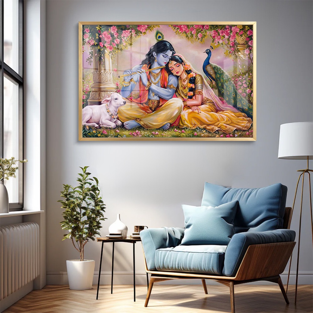 Radha Krishna Peaceful Garden With Calf Art - Image 2