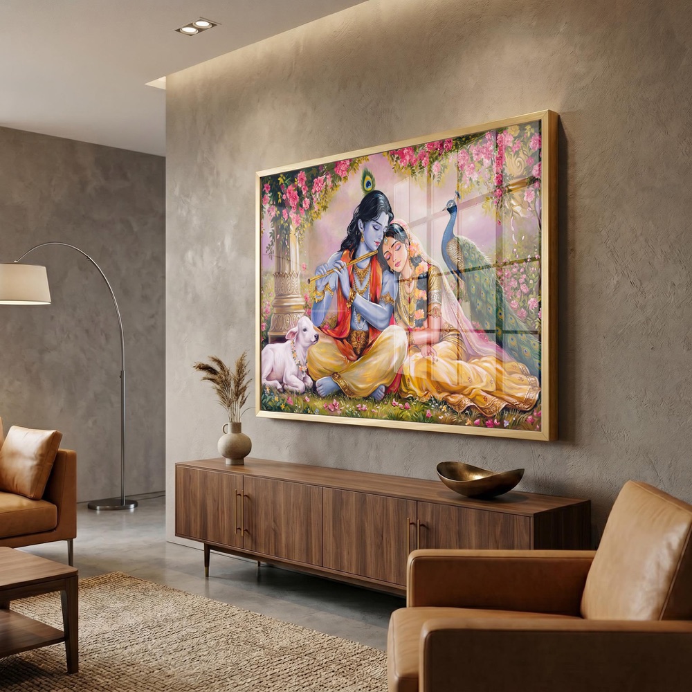 Radha Krishna Peaceful Garden With Calf Art - Image 3