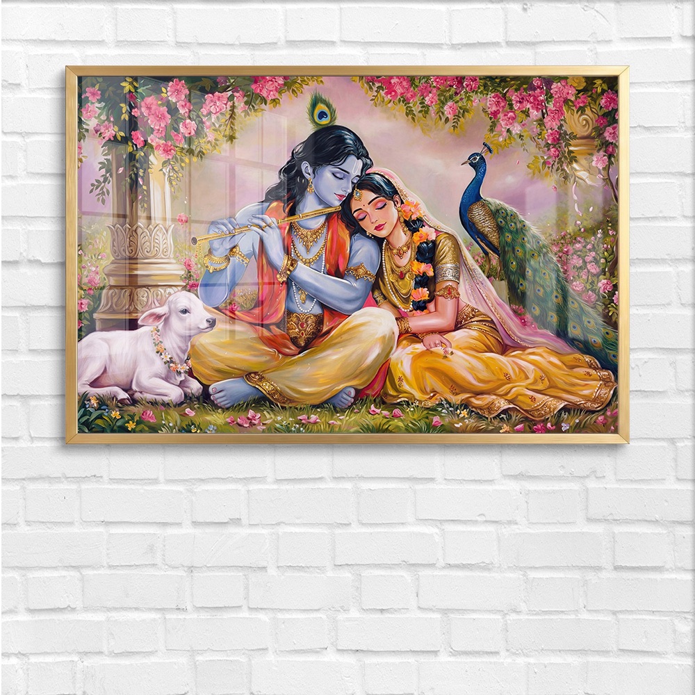 Radha Krishna Peaceful Garden With Calf Art - Image 4