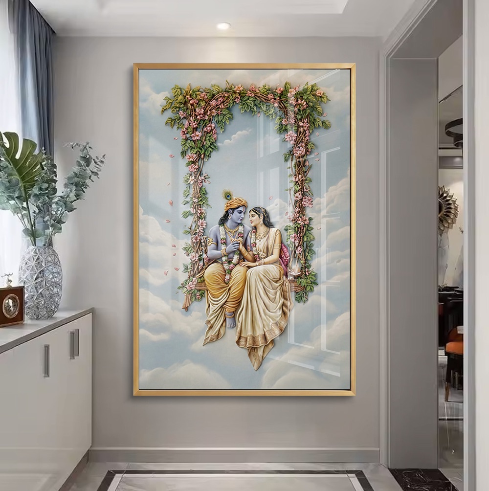 Radha Krishna Floral Swing Art