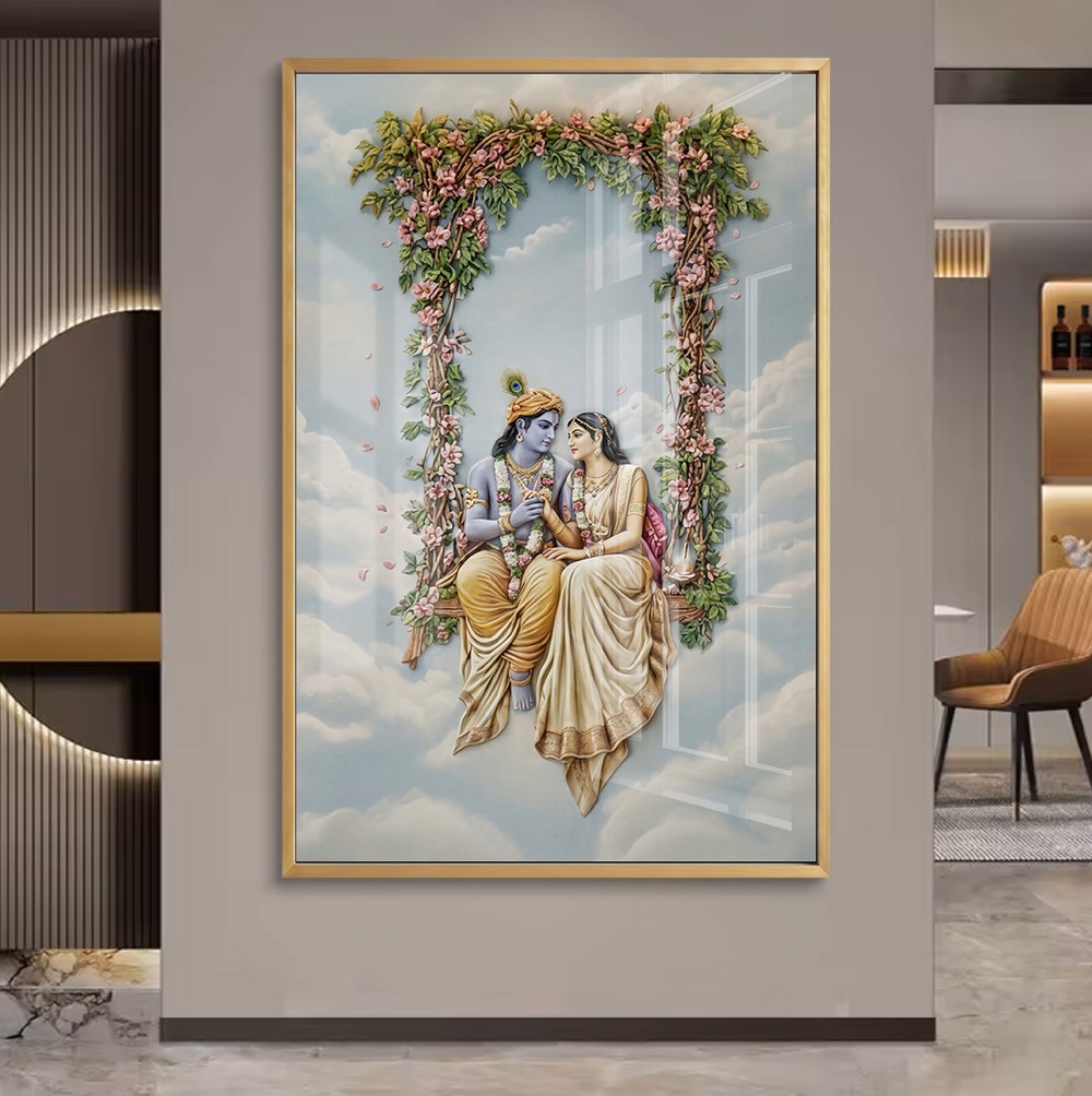 Radha Krishna Floral Swing Art - Image 2