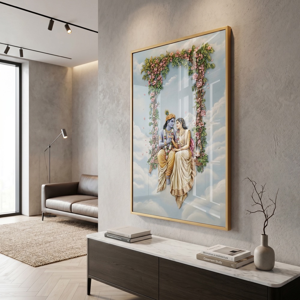 Radha Krishna Floral Swing Art - Image 3