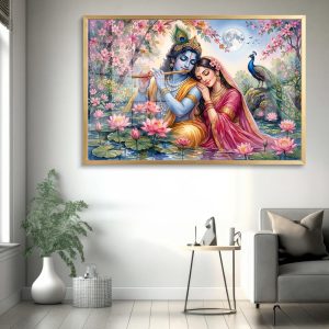 Radha Krishna Lotus Garden Wall Art