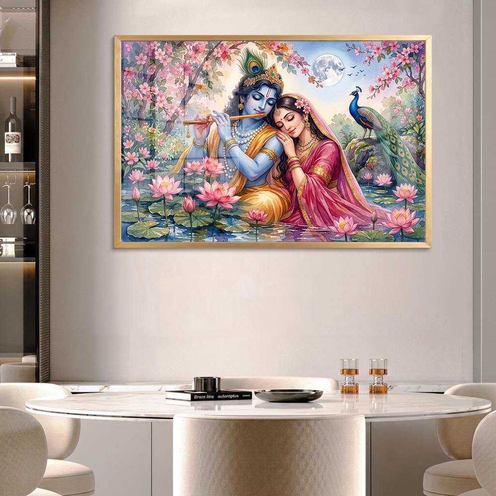 Radha Krishna Lotus Garden Wall Art - Image 2