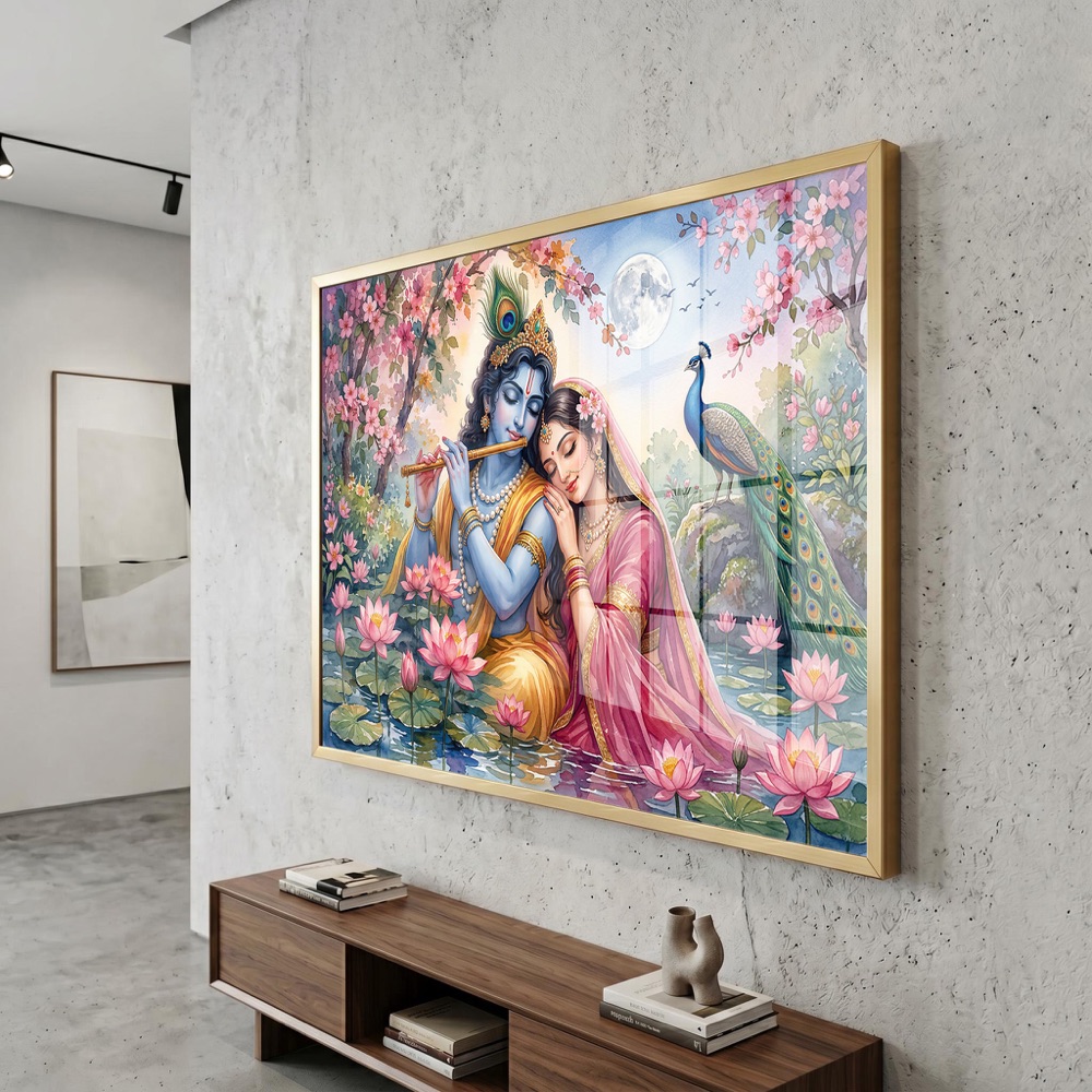 Radha Krishna Lotus Garden Wall Art - Image 3