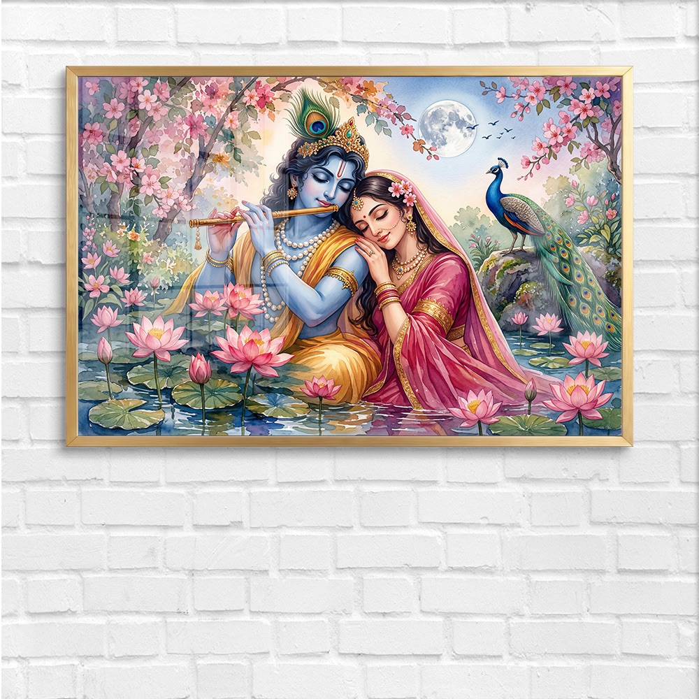 Radha Krishna Lotus Garden Wall Art - Image 4