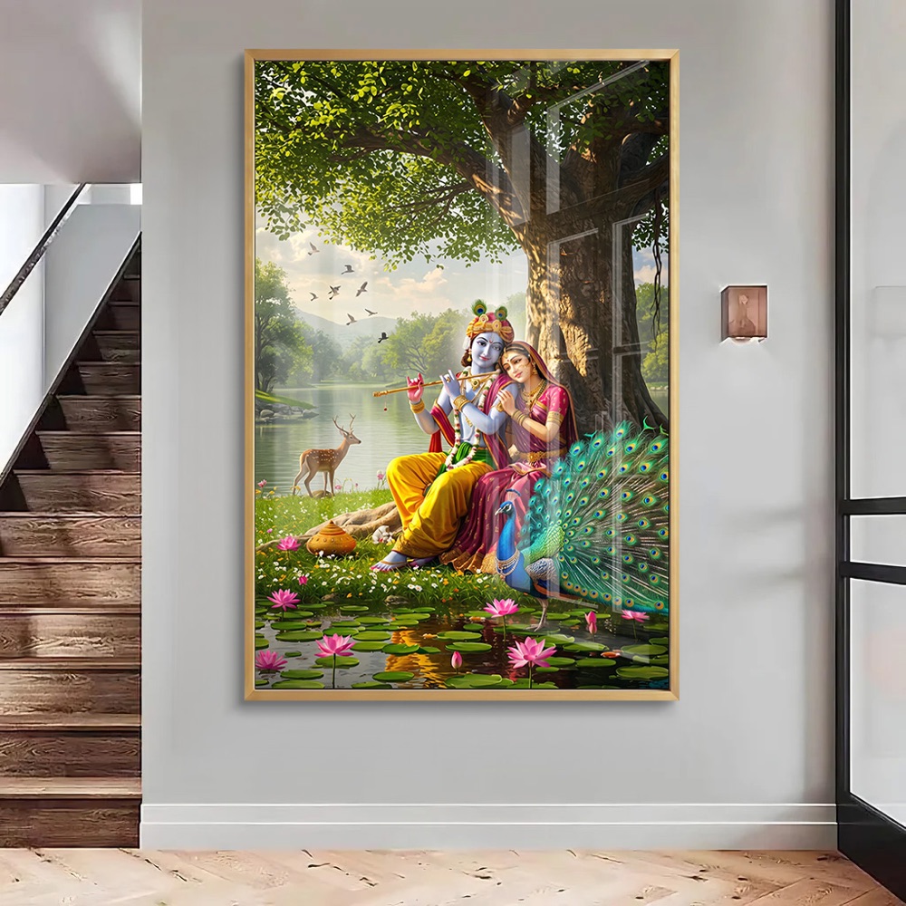 Radha Krishna Under Banyan Tree Painting - Image 2