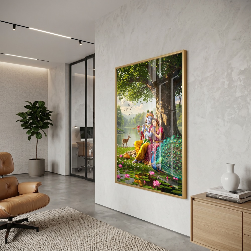 Radha Krishna Under Banyan Tree Painting - Image 3