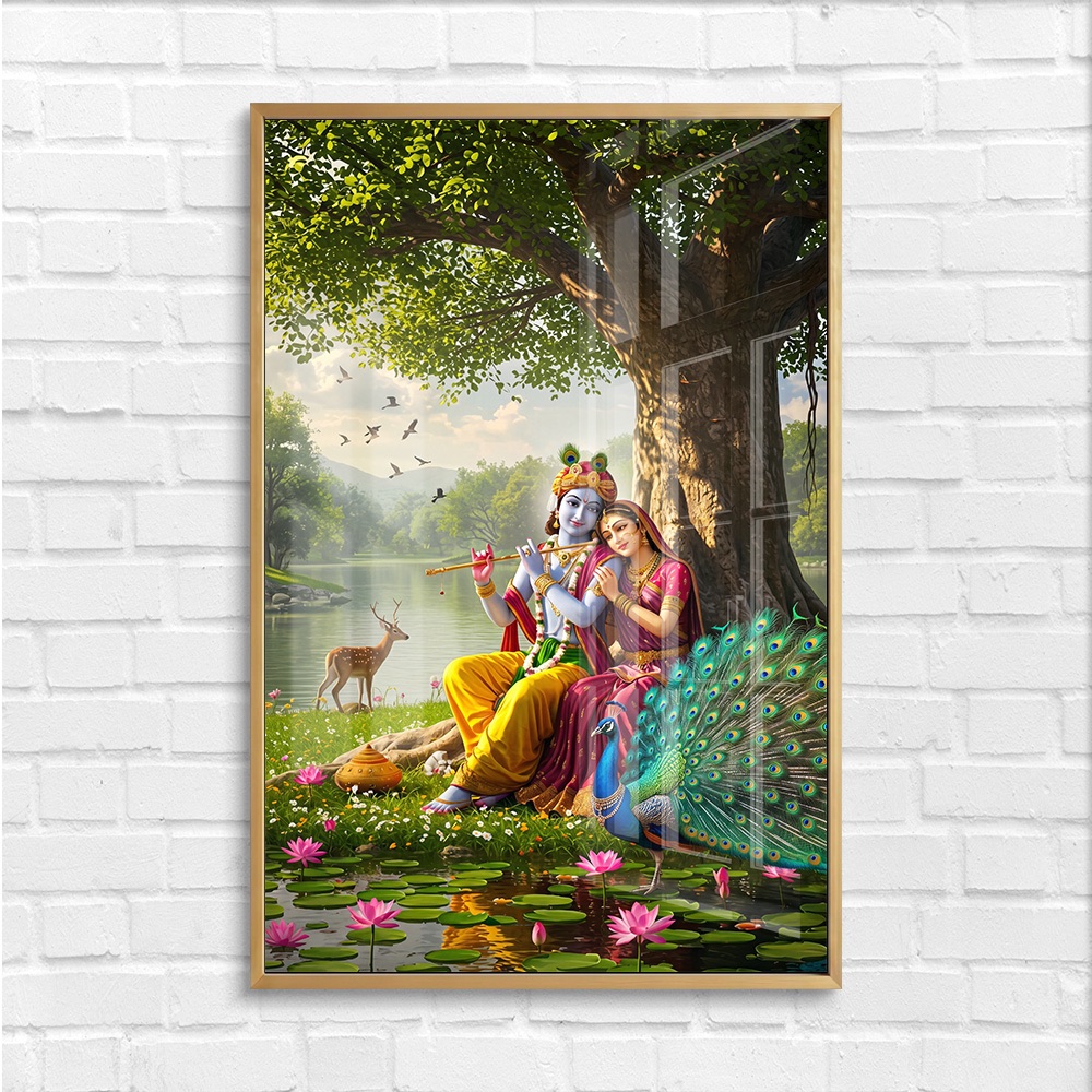 Radha Krishna Under Banyan Tree Painting - Image 4