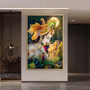 Divine Radha Krishna Love Portrait with Moon