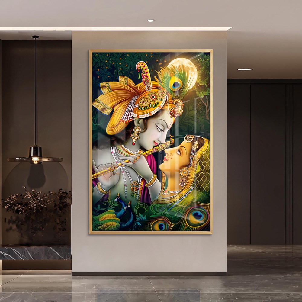 Divine Radha Krishna Love Portrait with Moon