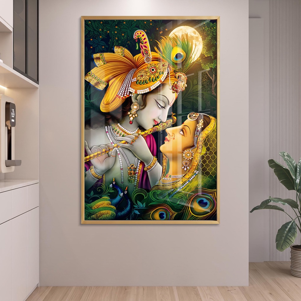 Divine Radha Krishna Love Portrait with Moon - Image 2