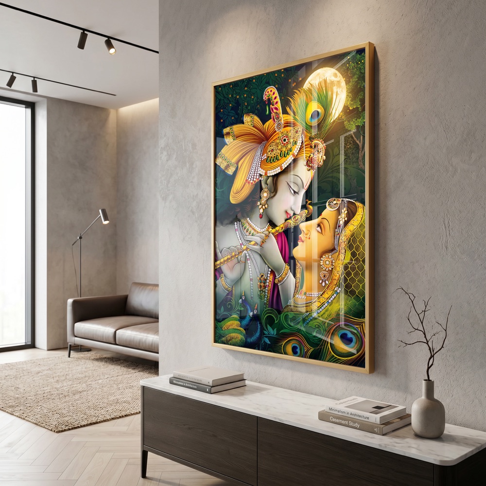 Divine Radha Krishna Love Portrait with Moon - Image 3