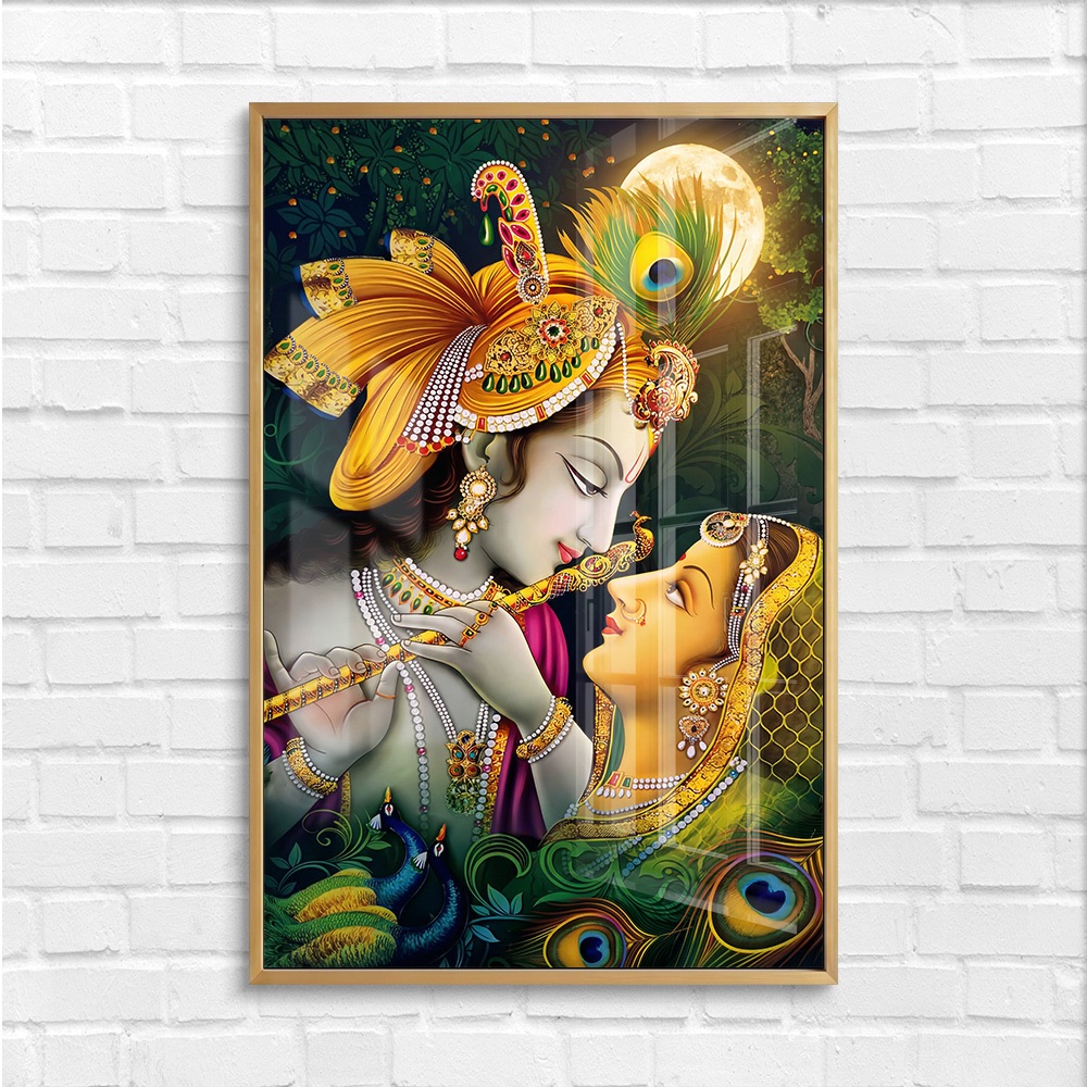 Divine Radha Krishna Love Portrait with Moon - Image 4