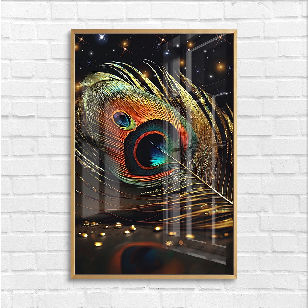 Golden Peacock Feather Krishna Painting - Image 4