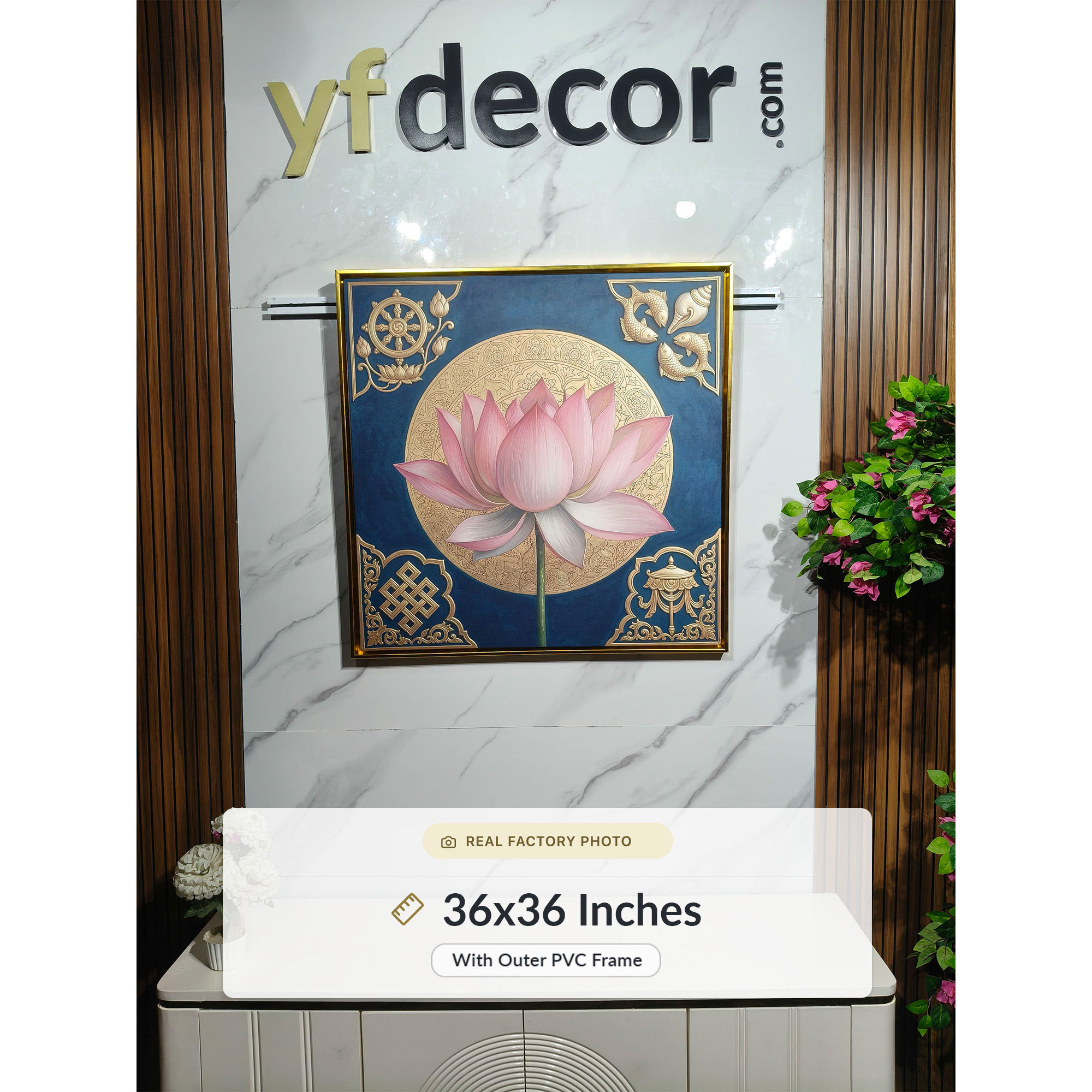 Auspicious Golden Symbols Lotus Wall Art - Image 3