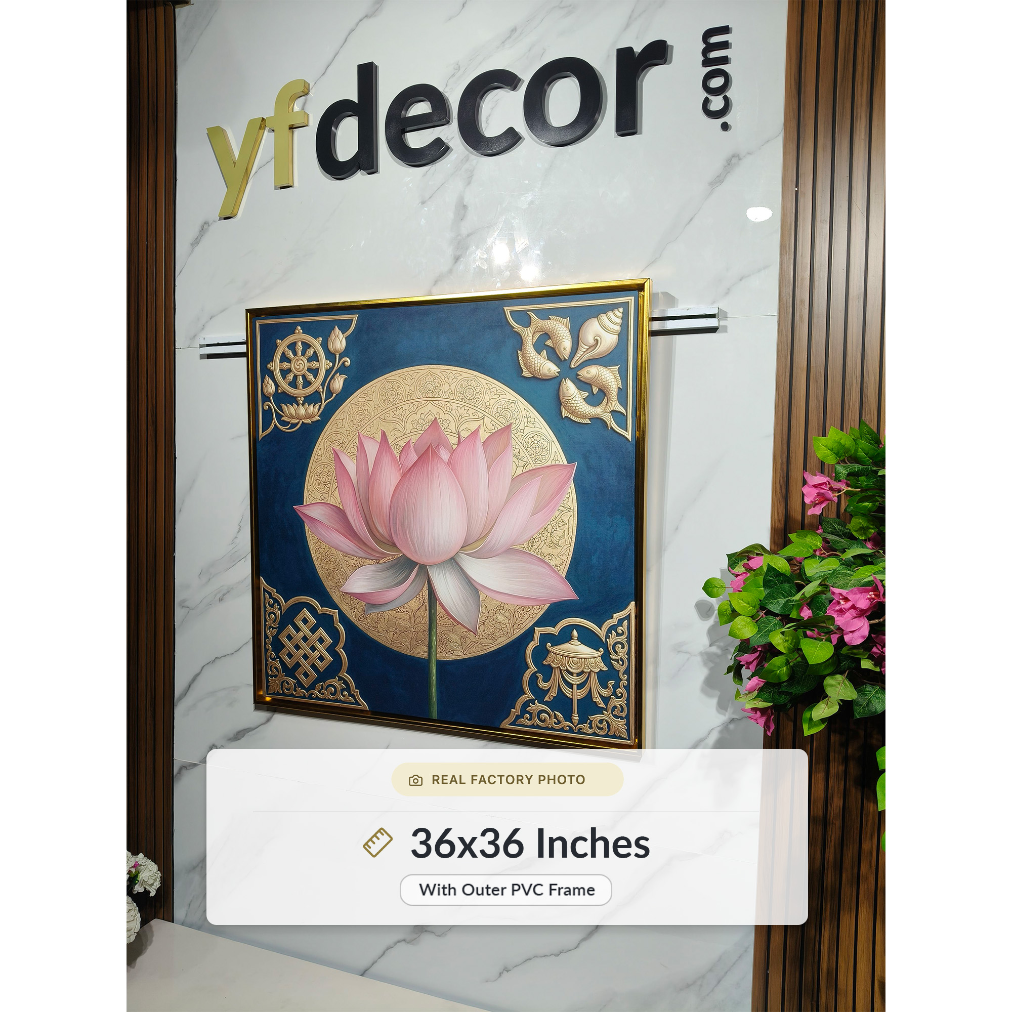 Auspicious Golden Symbols Lotus Wall Art - Image 4