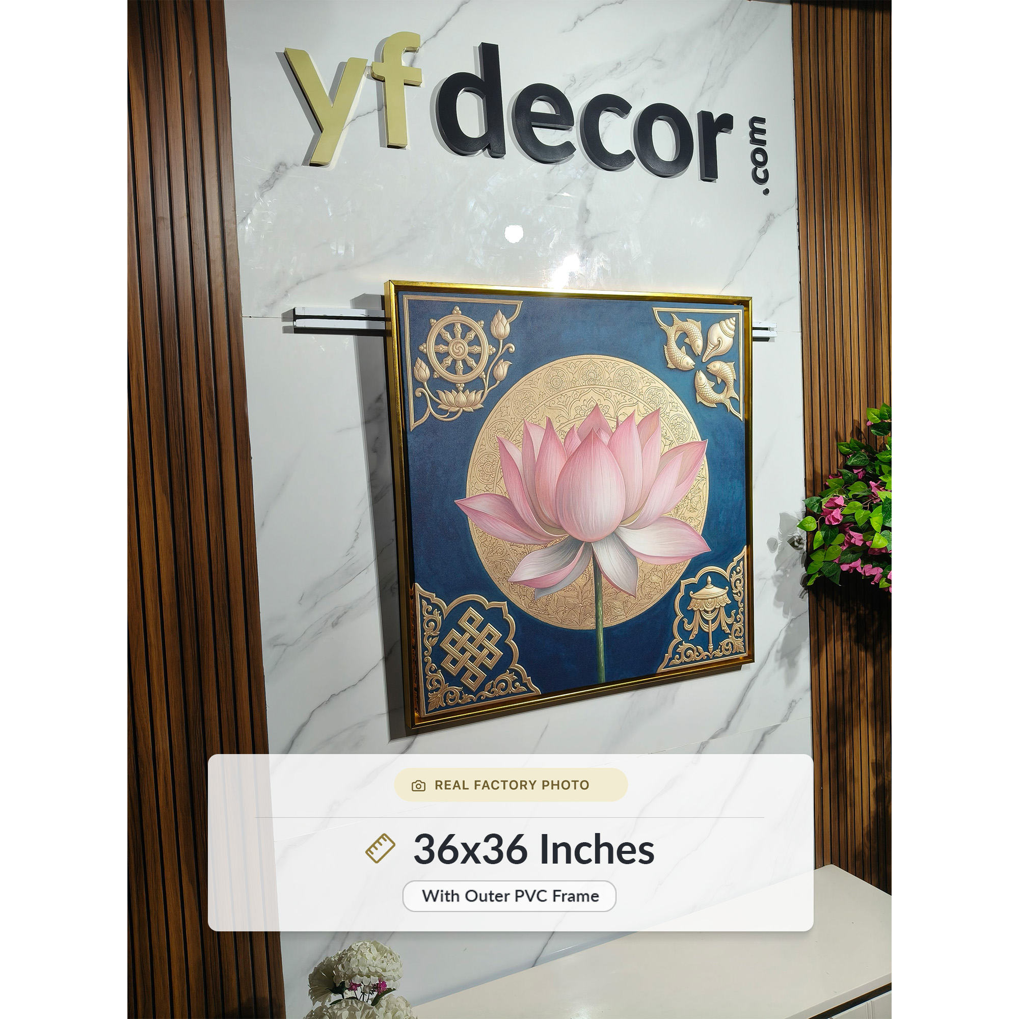 Auspicious Golden Symbols Lotus Wall Art - Image 5