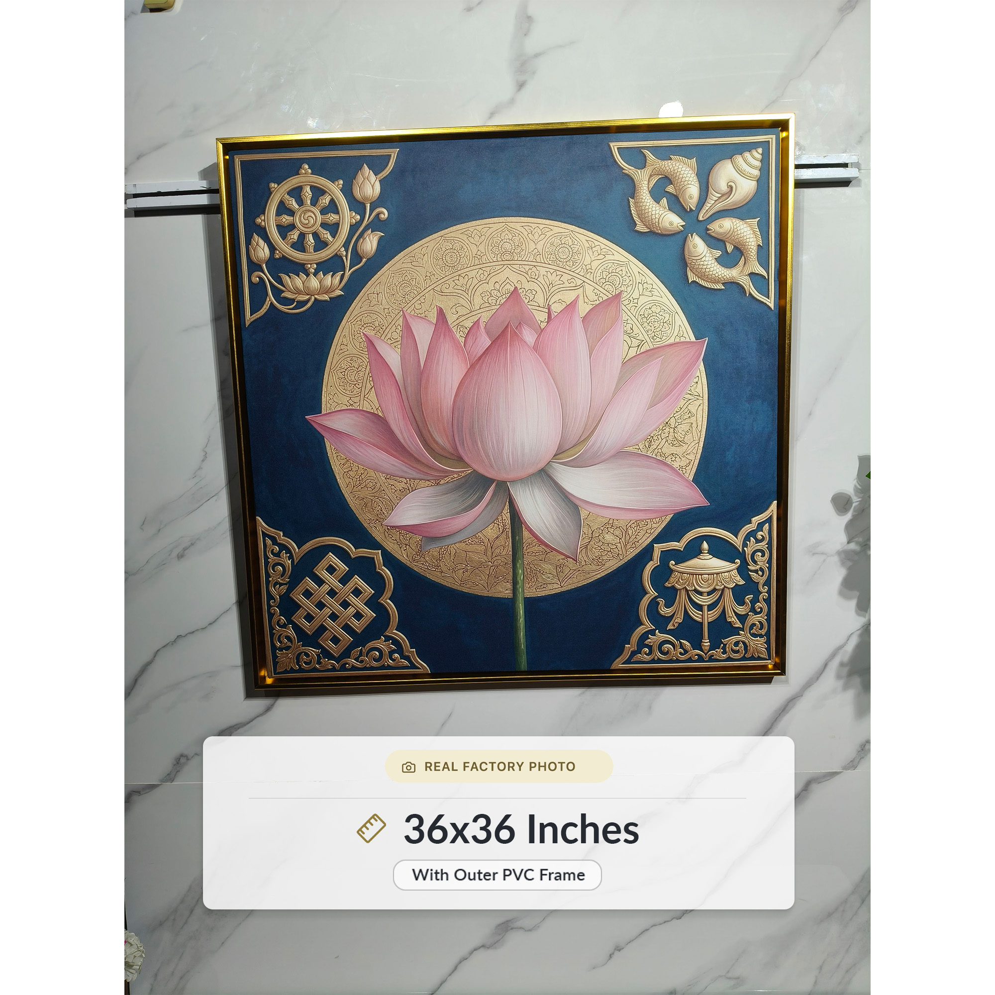 Auspicious Golden Symbols Lotus Wall Art - Image 6