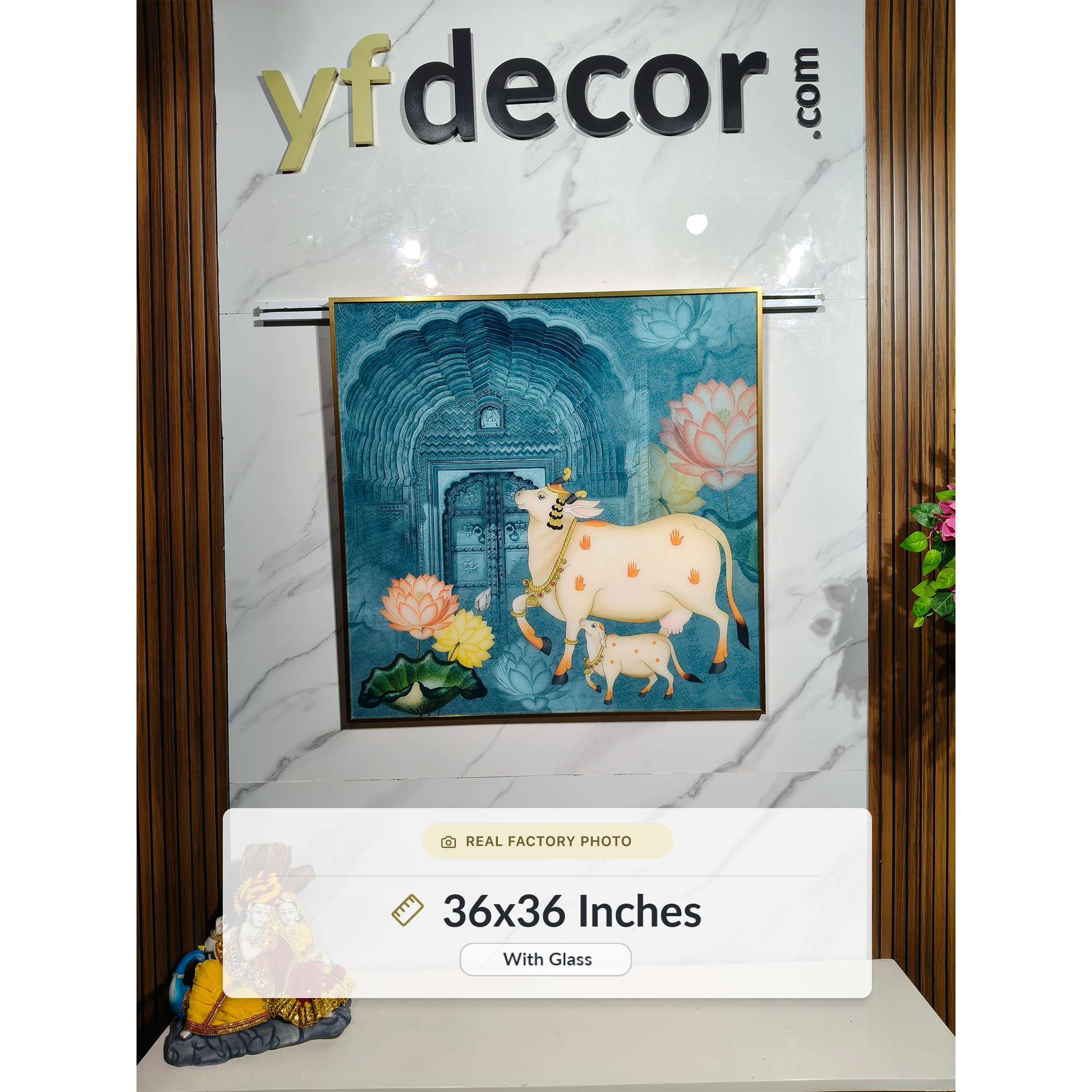 Traditional Lotus Cow Pichwai Painting - Image 6