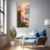 Peacock Pair Mountain Waterfall Landscape Art