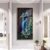 Blue Peacock Portrait Jungle Wall Painting