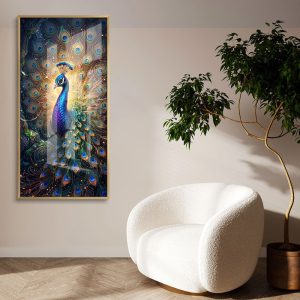 Glowing Peacock Feather Fan Wall Art