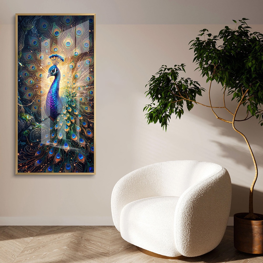 Glowing Peacock Feather Fan Wall Art