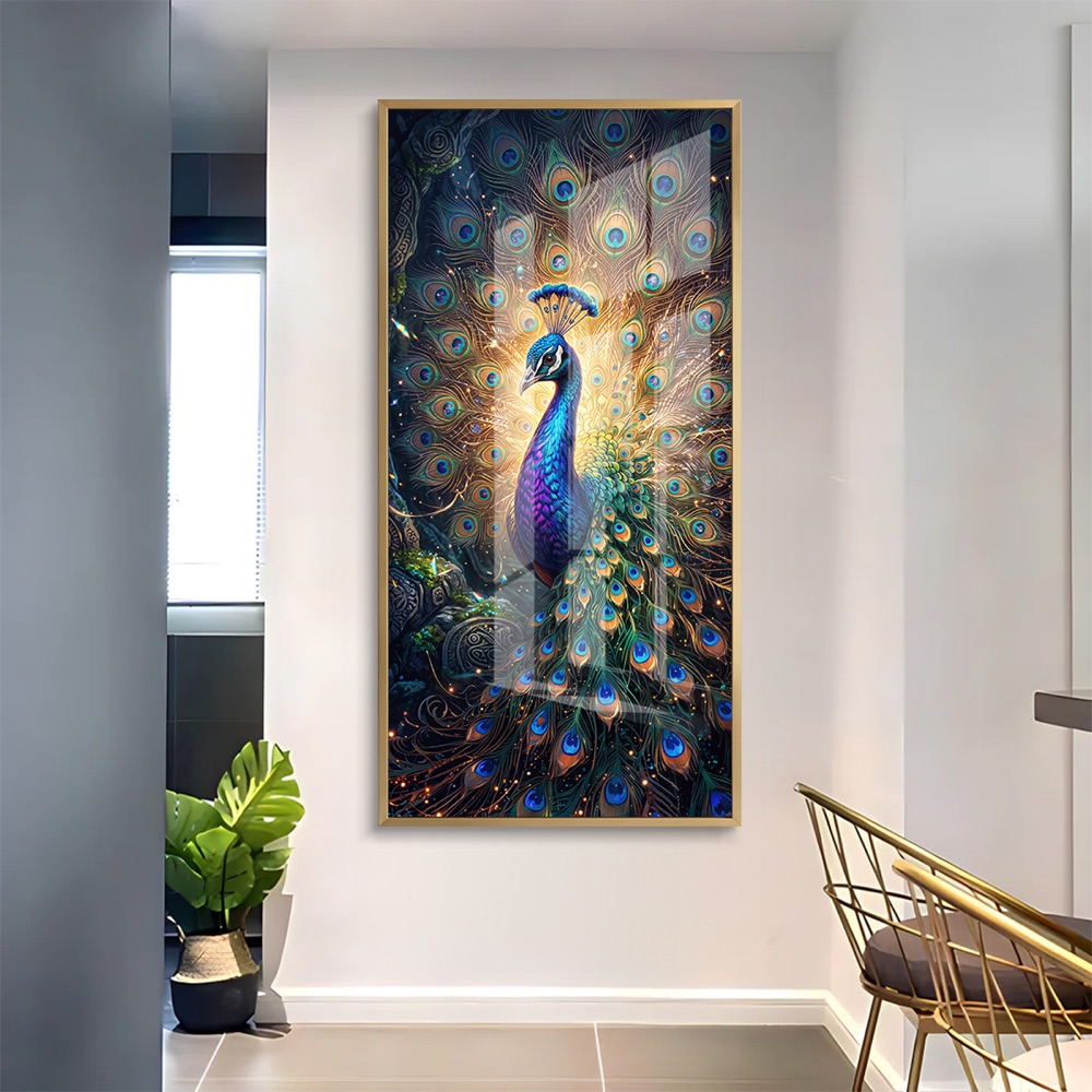 Glowing Peacock Feather Fan Wall Art - Image 2