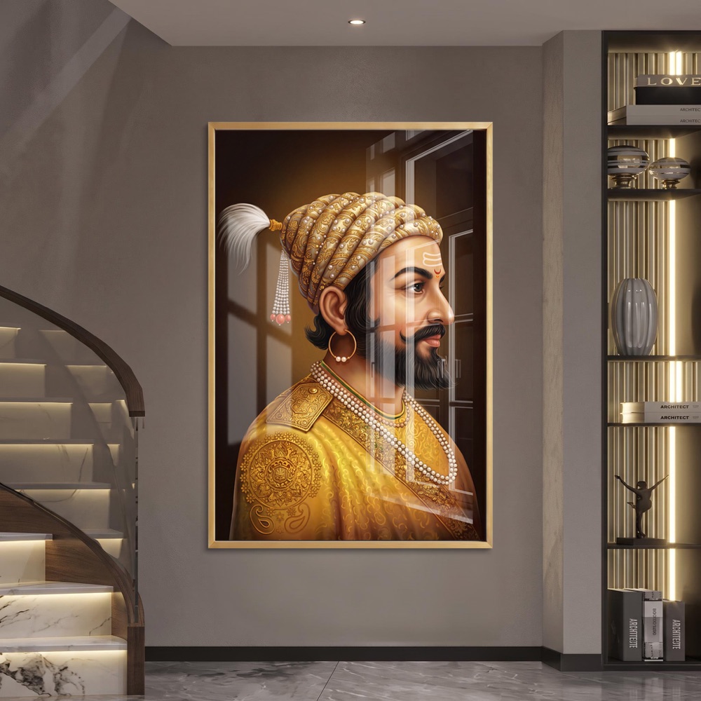 Golden Profile Portrait Shivaji Maharaj Painting - Image 2