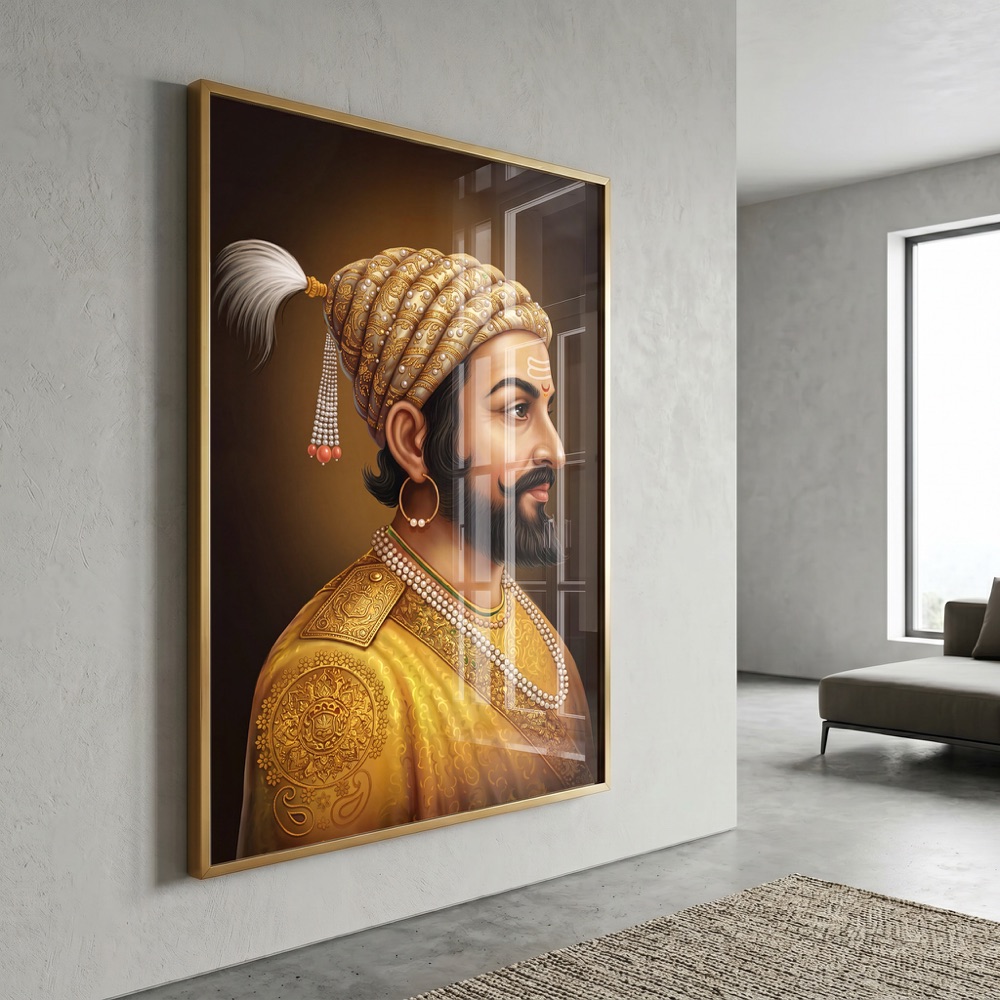 Golden Profile Portrait Shivaji Maharaj Painting - Image 3