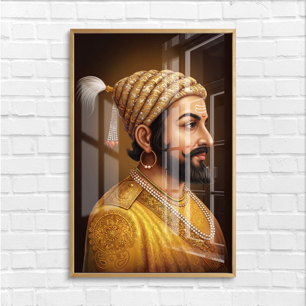 Golden Profile Portrait Shivaji Maharaj Painting - Image 4