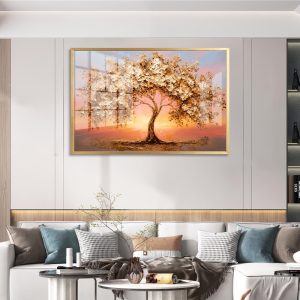 Impasto Gold Tree of Life with Sunrise Art