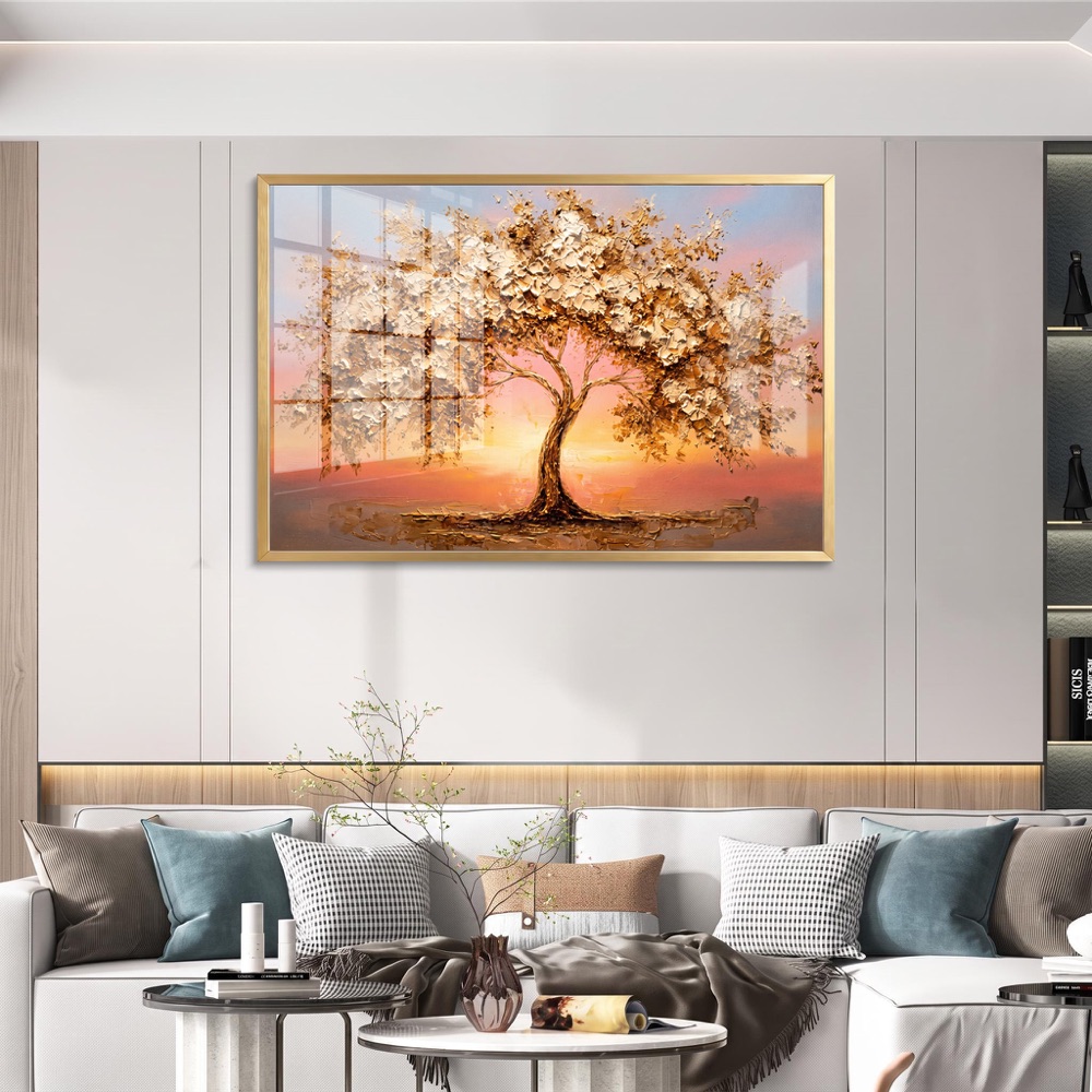 Impasto Gold Tree of Life with Sunrise Art