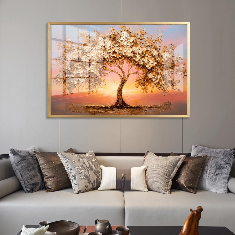 Impasto Gold Tree of Life with Sunrise Art - Image 2