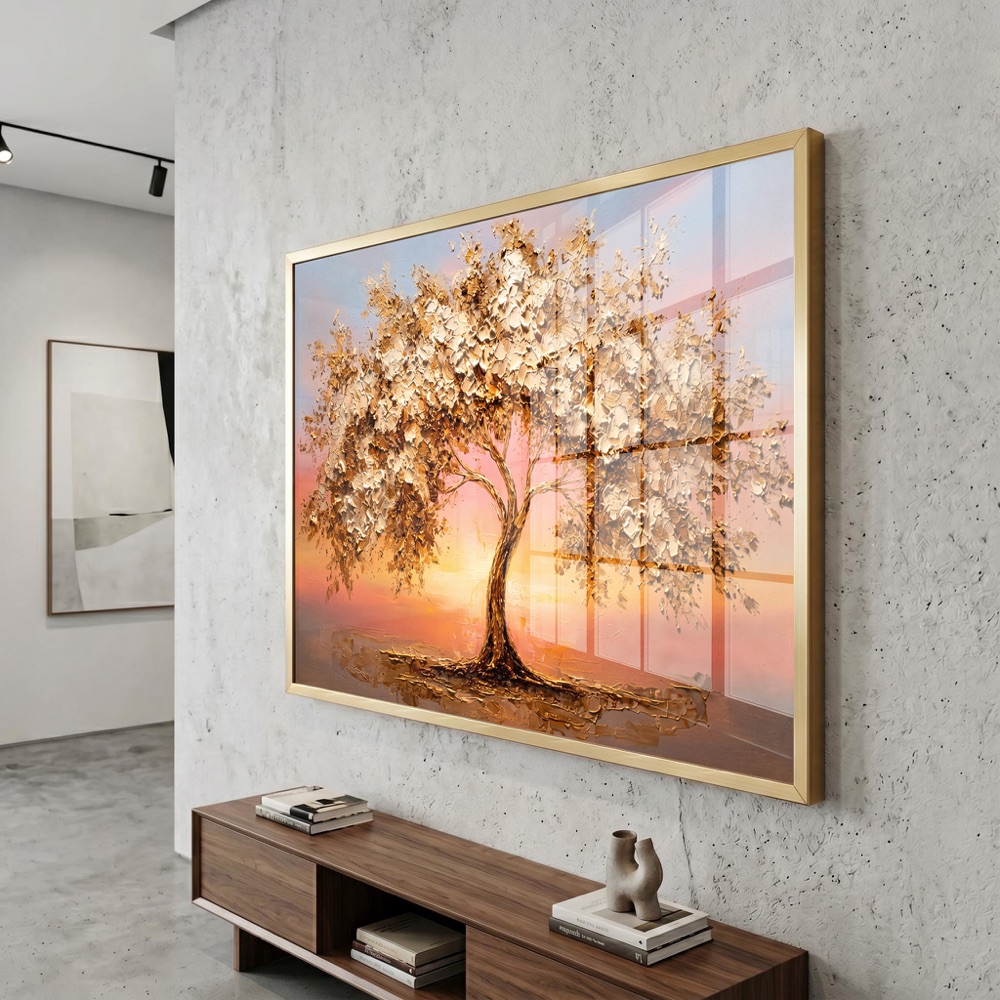 Impasto Gold Tree of Life with Sunrise Art - Image 3