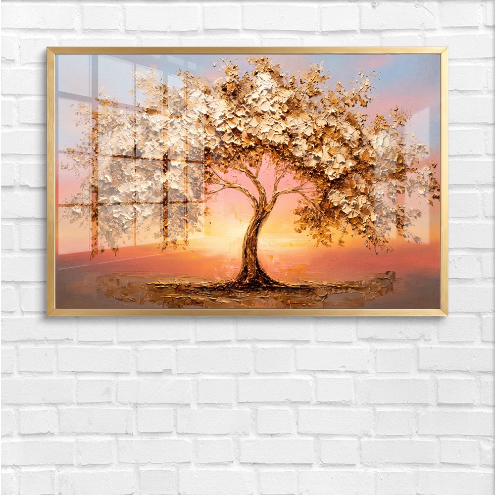 Impasto Gold Tree of Life with Sunrise Art - Image 4