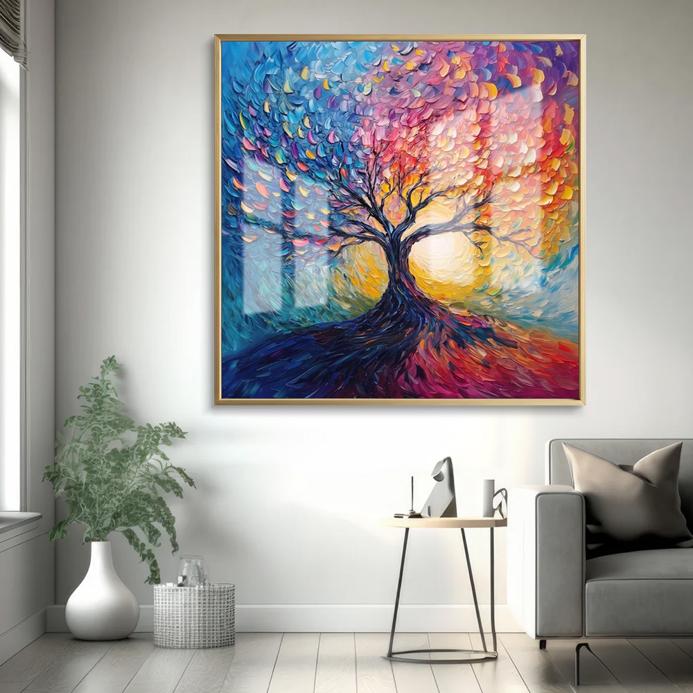 Square Sunburst Tree of Life Duo Painting - Image 2
