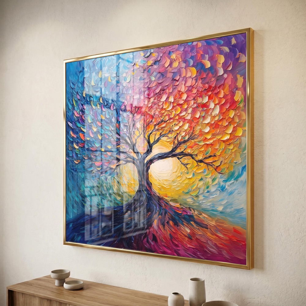 Square Sunburst Tree of Life Duo Painting - Image 3