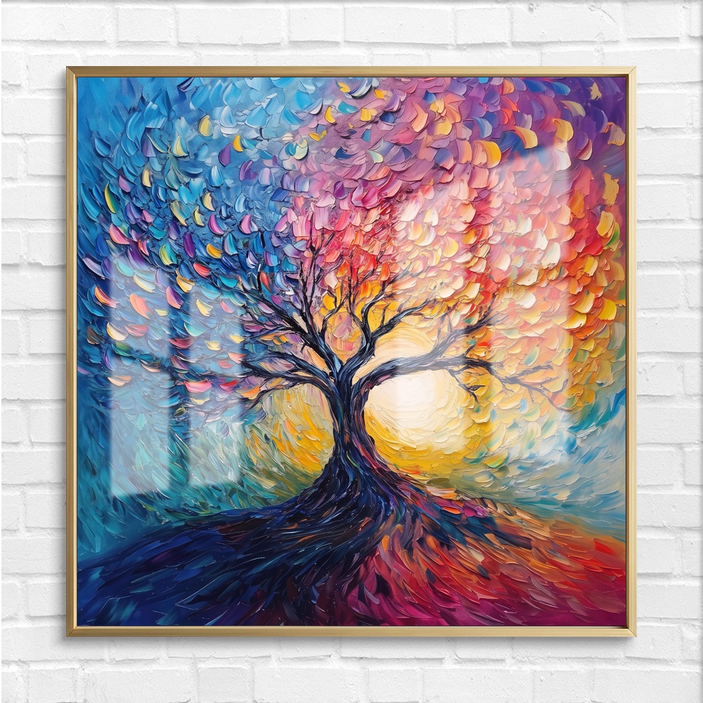 Square Sunburst Tree of Life Duo Painting - Image 4