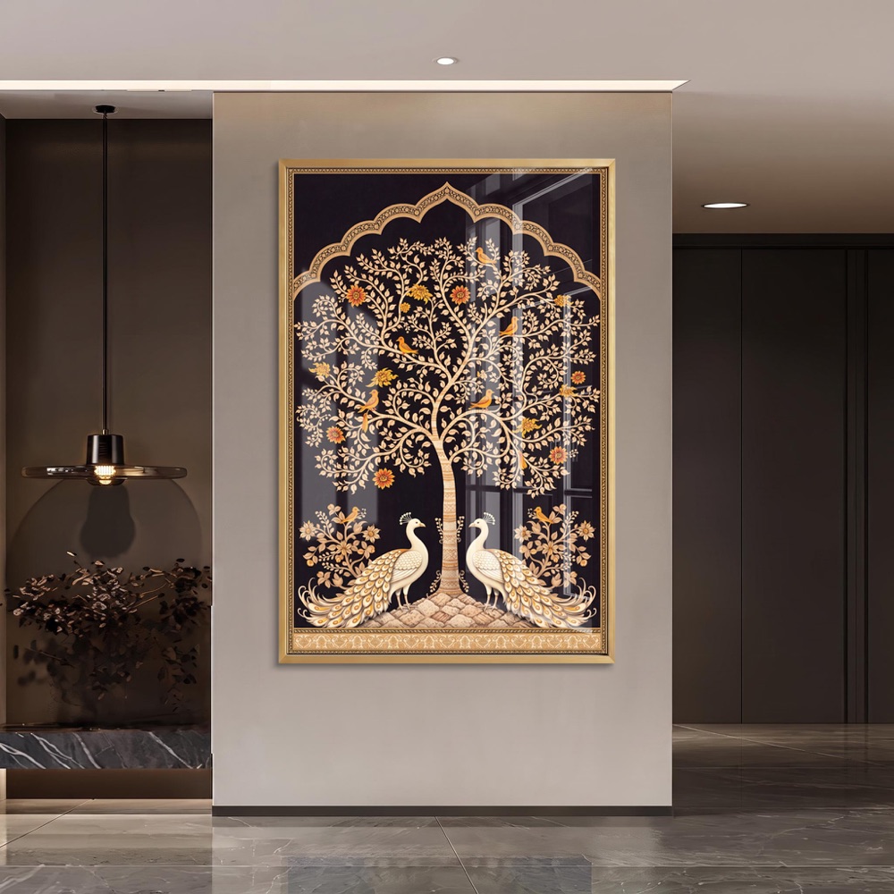 Mughal Arch Tree of Life with Peacocks Painting