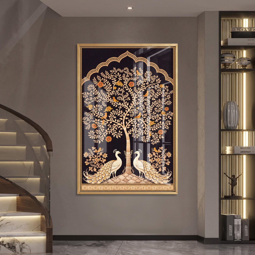 Mughal Arch Tree of Life with Peacocks Painting - Image 2