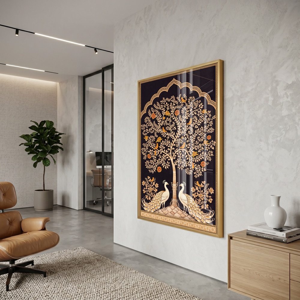 Mughal Arch Tree of Life with Peacocks Painting - Image 3