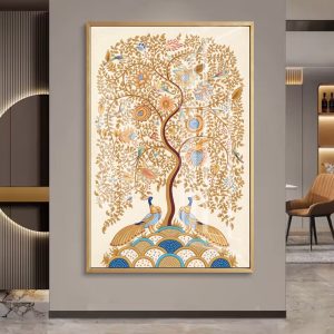 Pichwai Gold Tree of Life Peacocks Painting